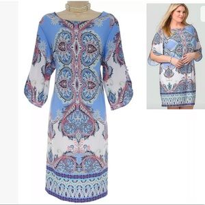 16W 1X▪️PAISLEY SPLIT SLEEVE SHIFT DRESS Plus Size